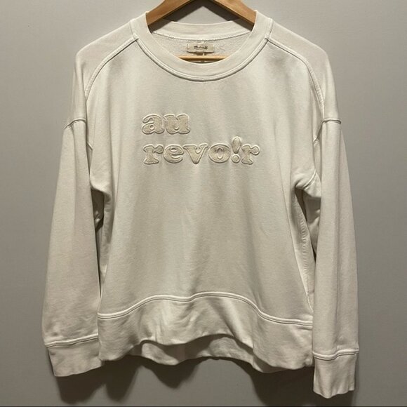 Madewell Sézane-Inspired “Au Revoir” White Cotton Crewneck Sweatshirt - Picture 3 of 9